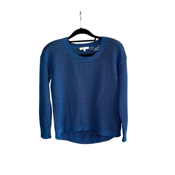 Madewell Navy Blue Open Weave Crewneck Pullover 100% Cotton Sweater Size Medium - Picture 1 of 7